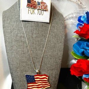 Waves of Freedom Flag Pendant and Earring Set